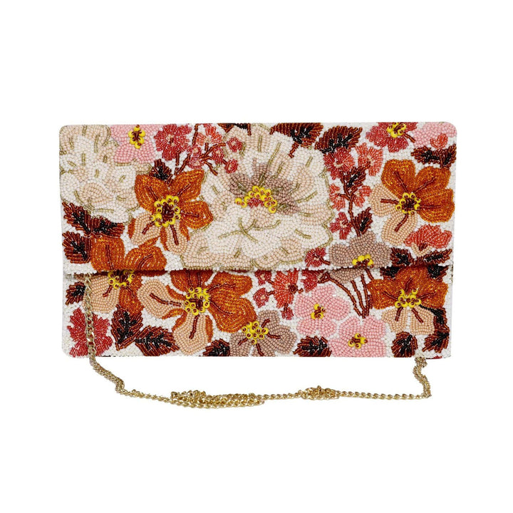 Multi Floral Half Fold Beaded Clutch