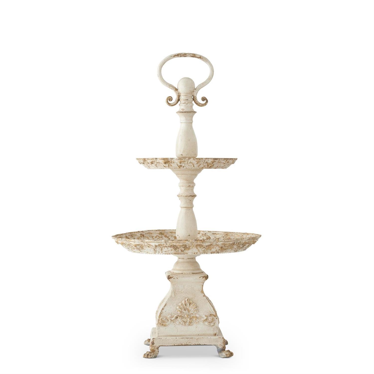 White and Gold Distressed Multi-Tiered Tray