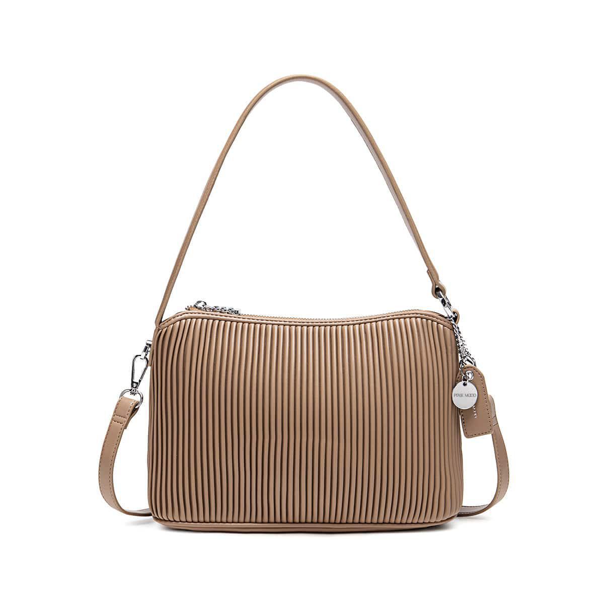Ella Large Shoulder Bag | Latte Pleated