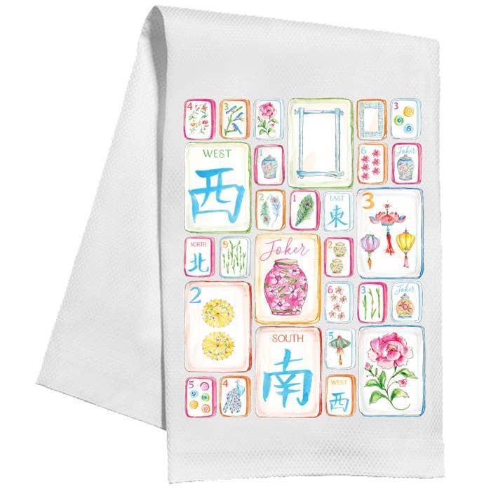 Tiles, Birds, and Flowers Tea Towel