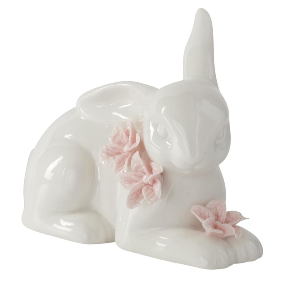 White Bunny with Pink Flowers