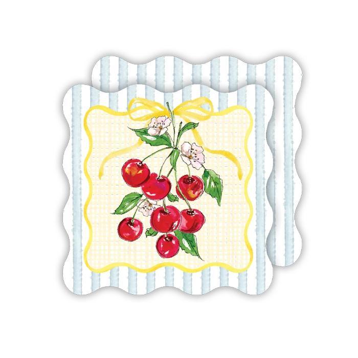 Cherries with Blue Stripes Paper Coaster