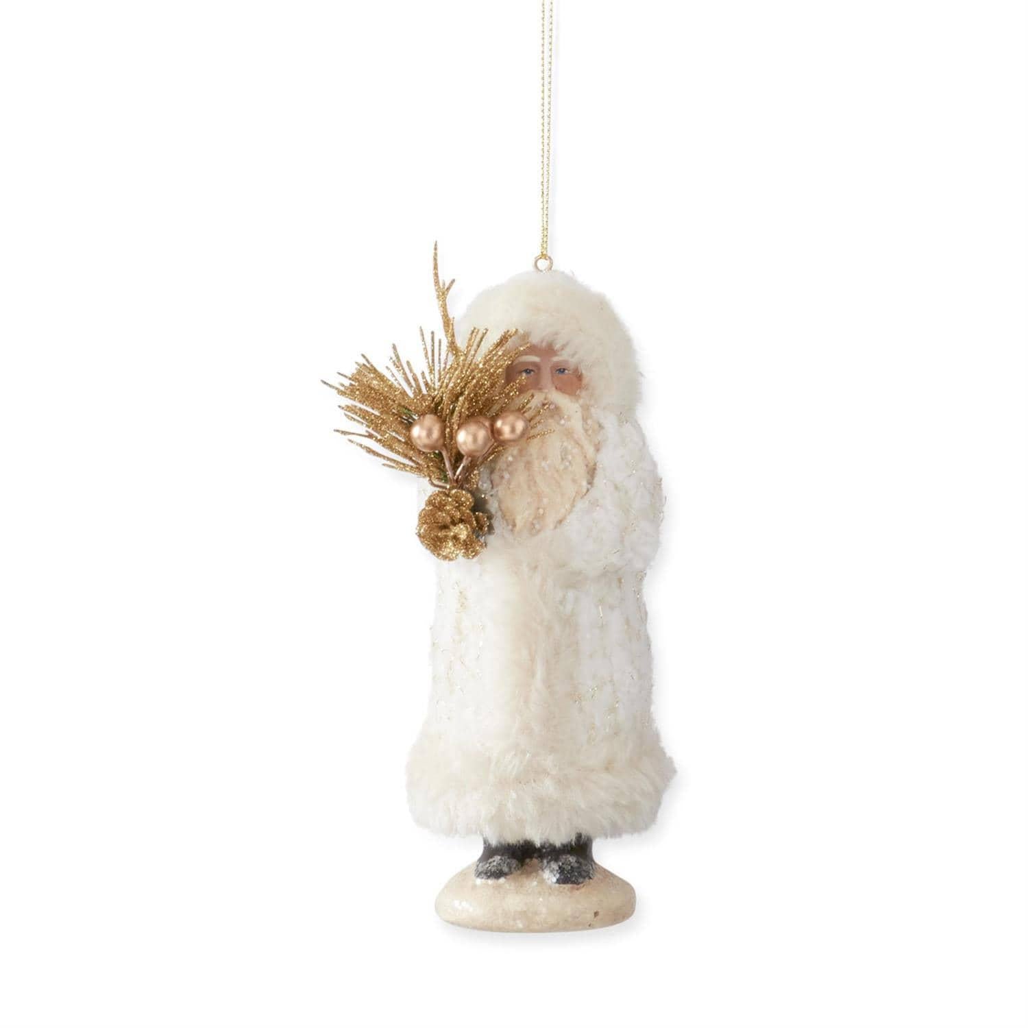 Santa with White Fleece Coat Ornament