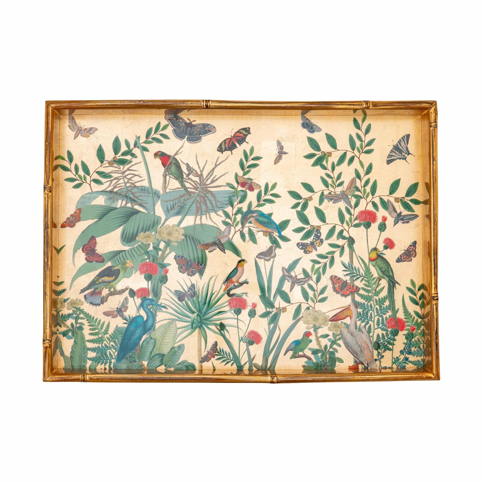 Golden Aviary Bamboo Edge Lacquer Tray