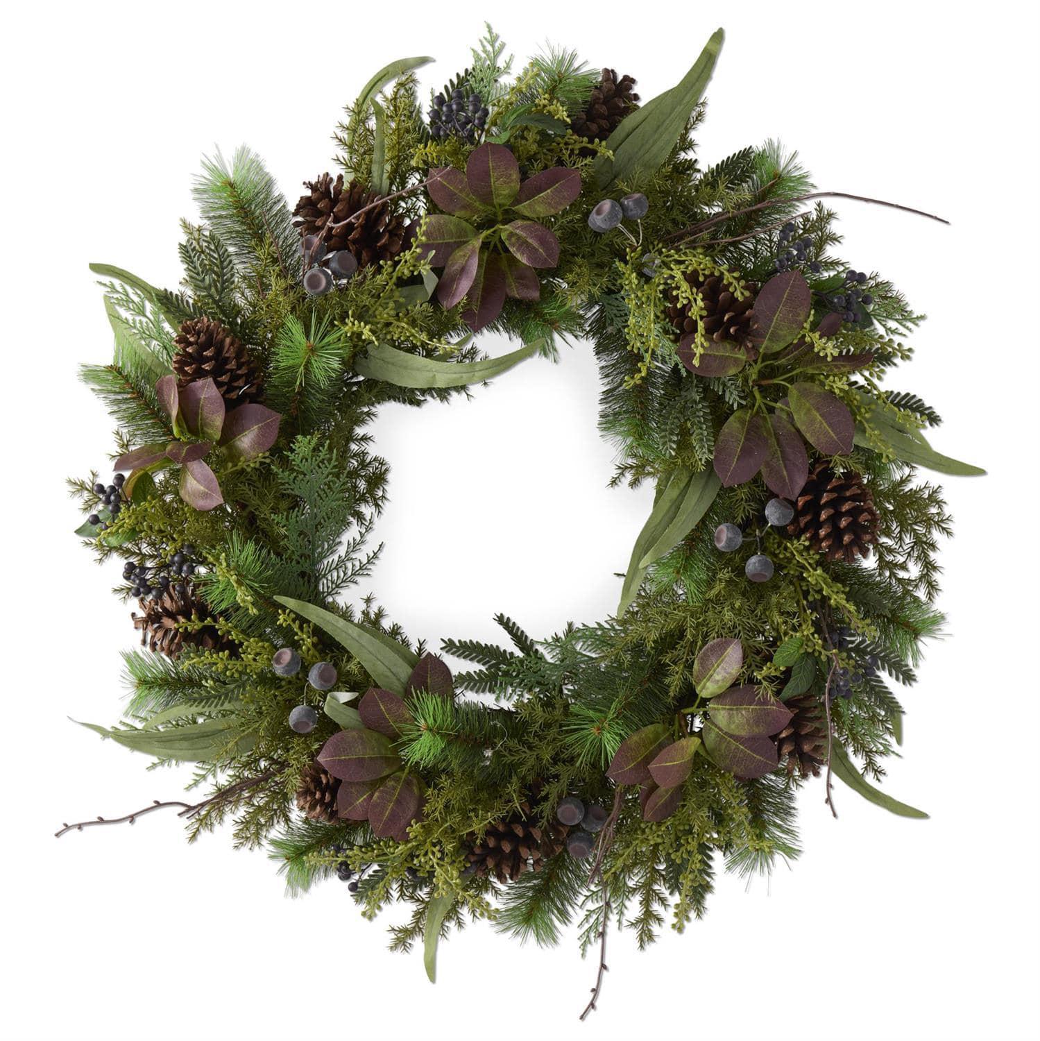 Mixed Pine & Leaves with Pods & Pinecones Wreath