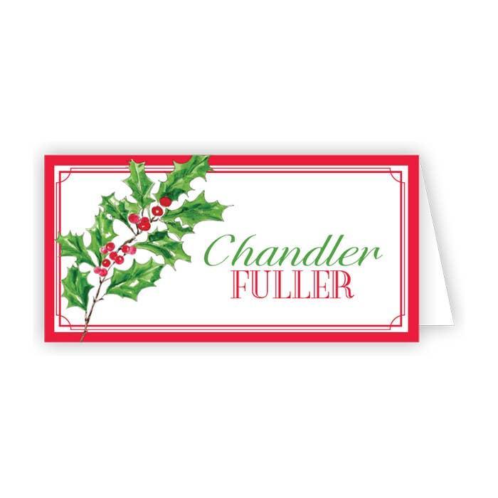 Holly Branch with Red Berries Placecards