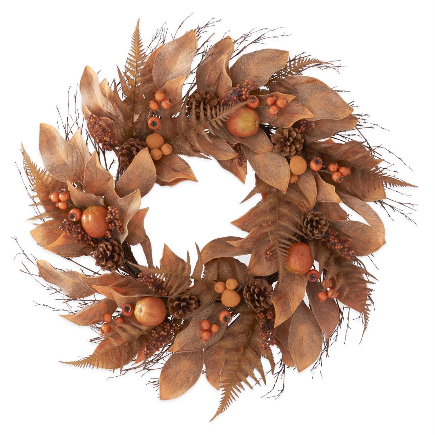 Brown & Orange Fern & Magnolia Wreath