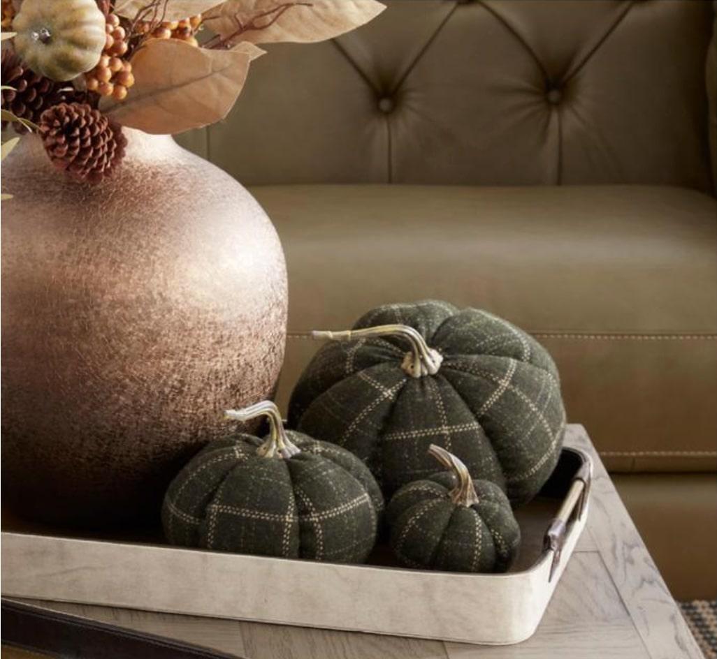 Green & Tan Plaid Fabric Pumpkin