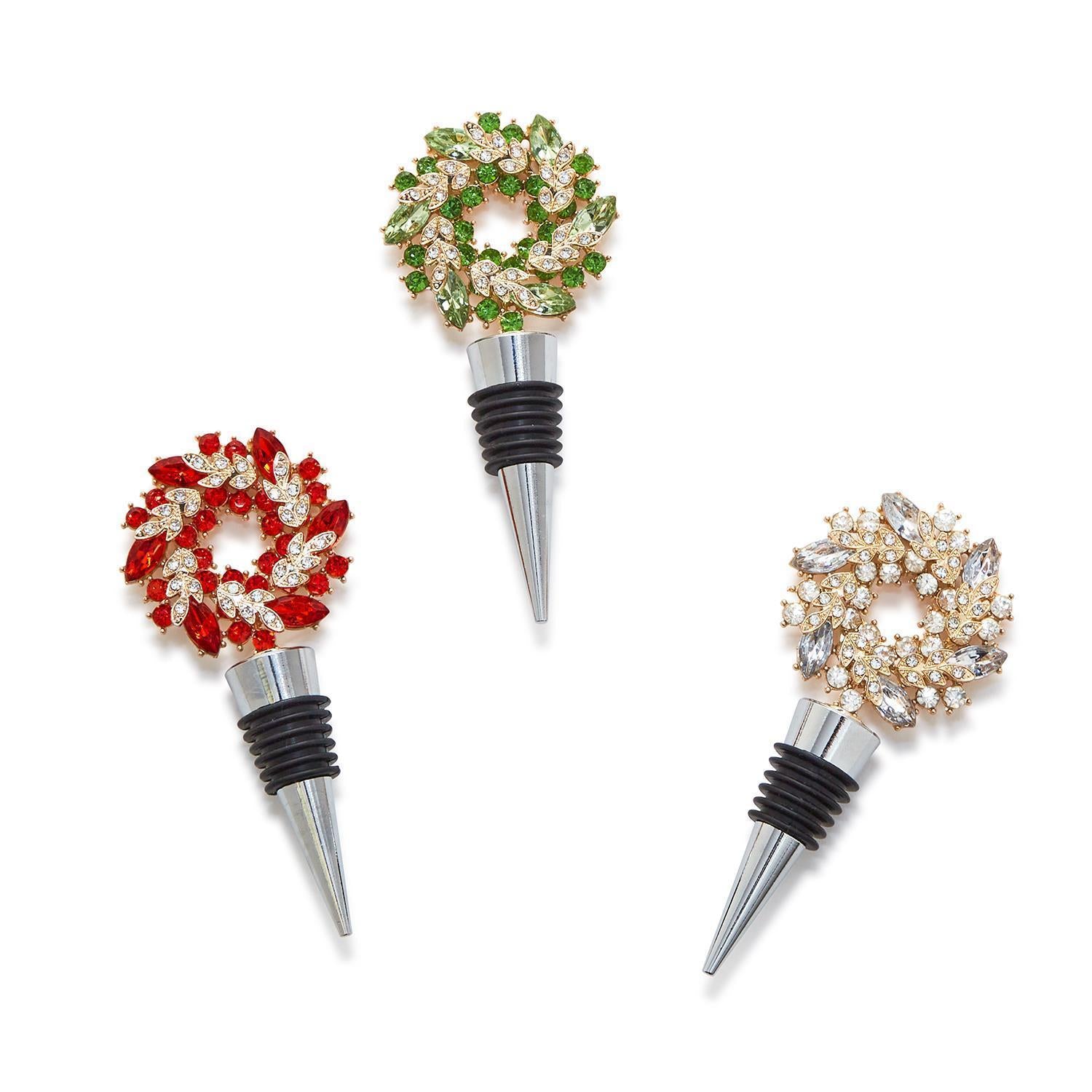 Jeweled Holiday Wreath Bottle Stoppers