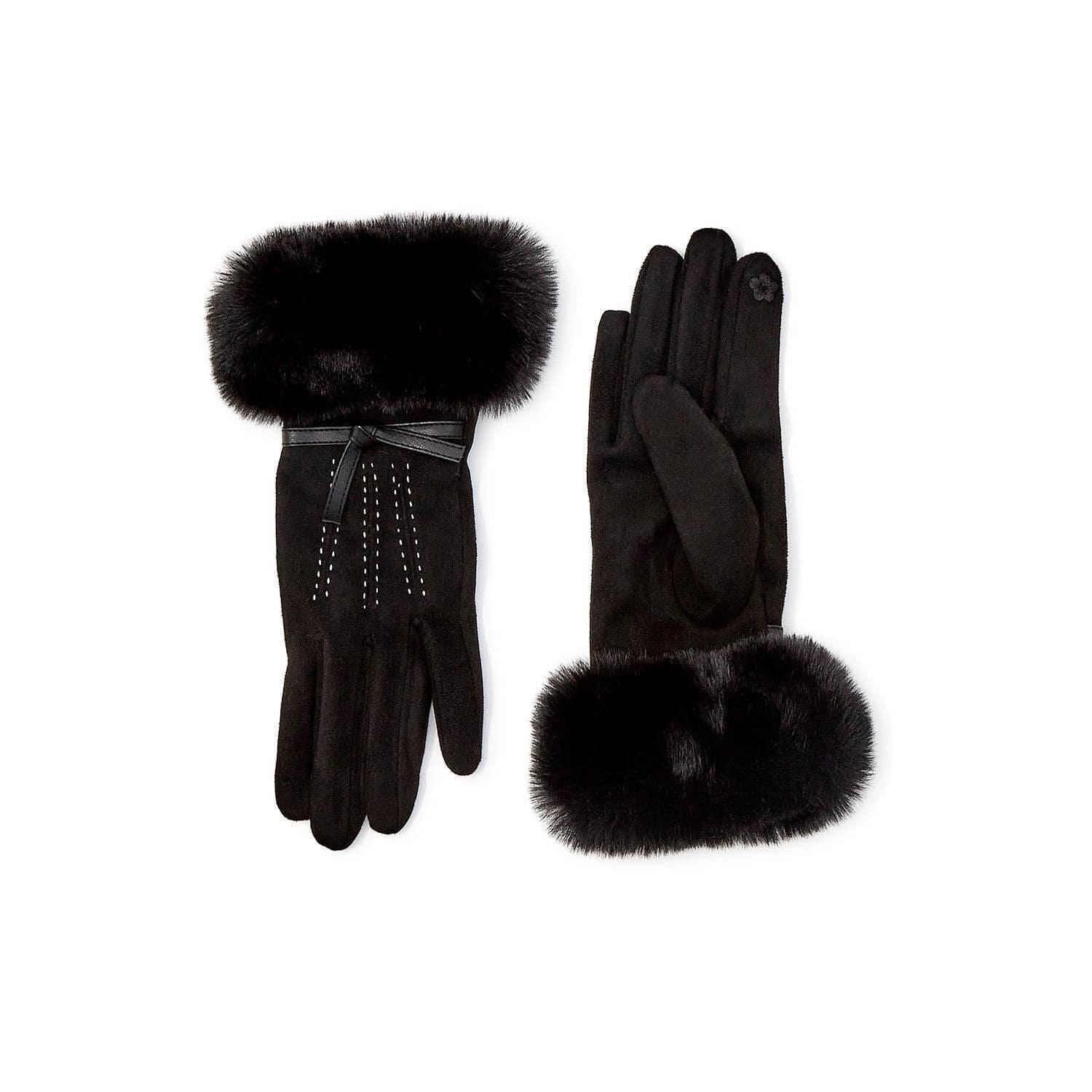 Faux Cashmere Gloves with Plush Fur Cuff
