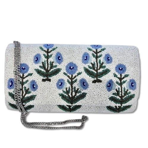 Periwinkle Floral Beaded Clutch