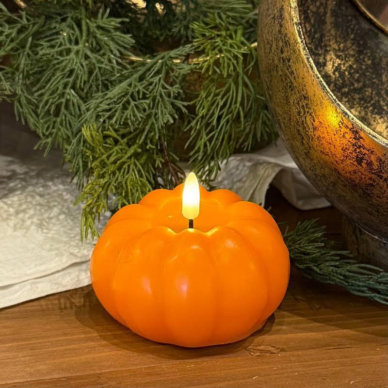 Orange Wax LED Flicker Flame Pumpkin Candle with Timer