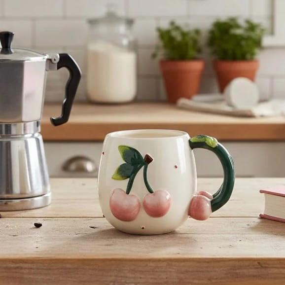 Hand-Painted Embossed Cherry Mug