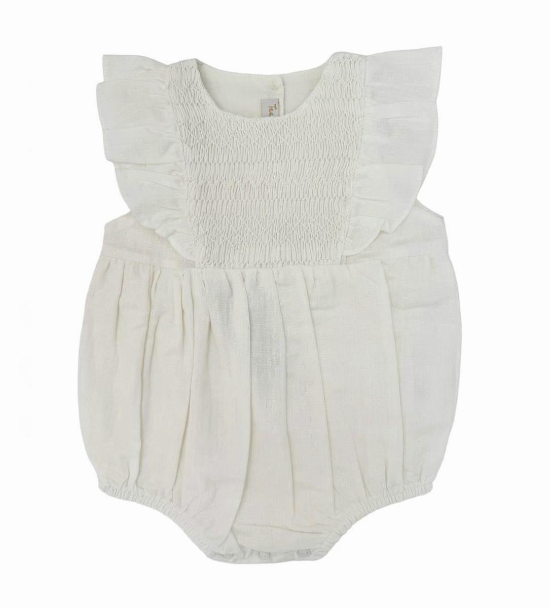 Off White Short Sleeve Smock Romper