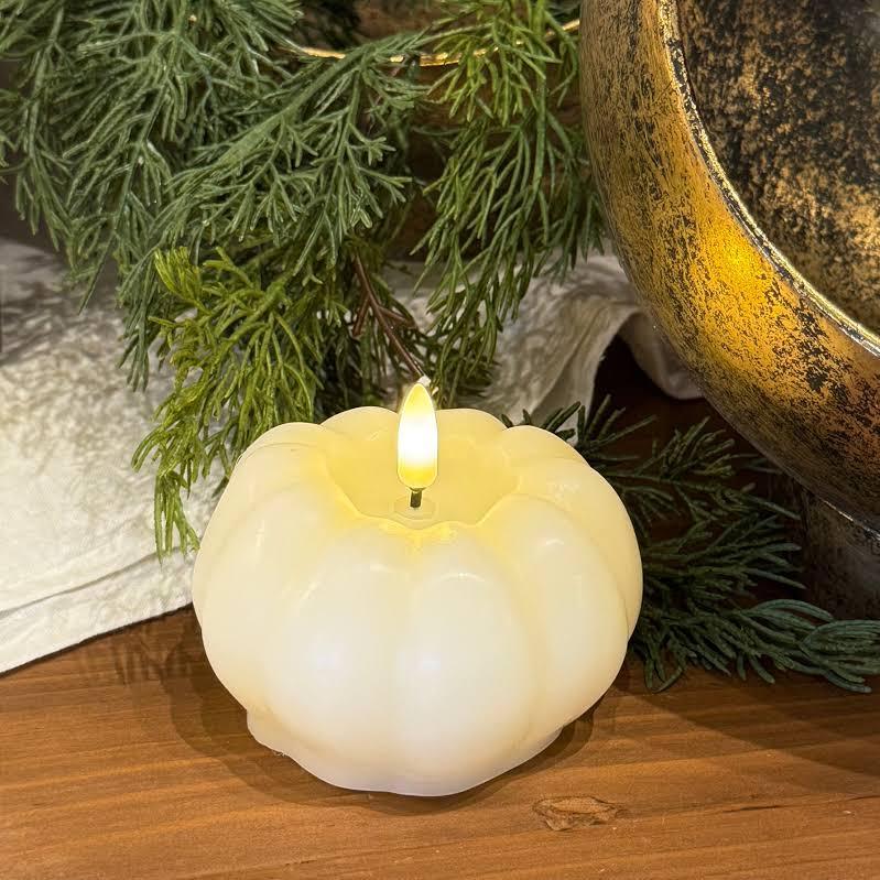 Cream Wax LED Flicker Flame Pumpkin Candle with Timer