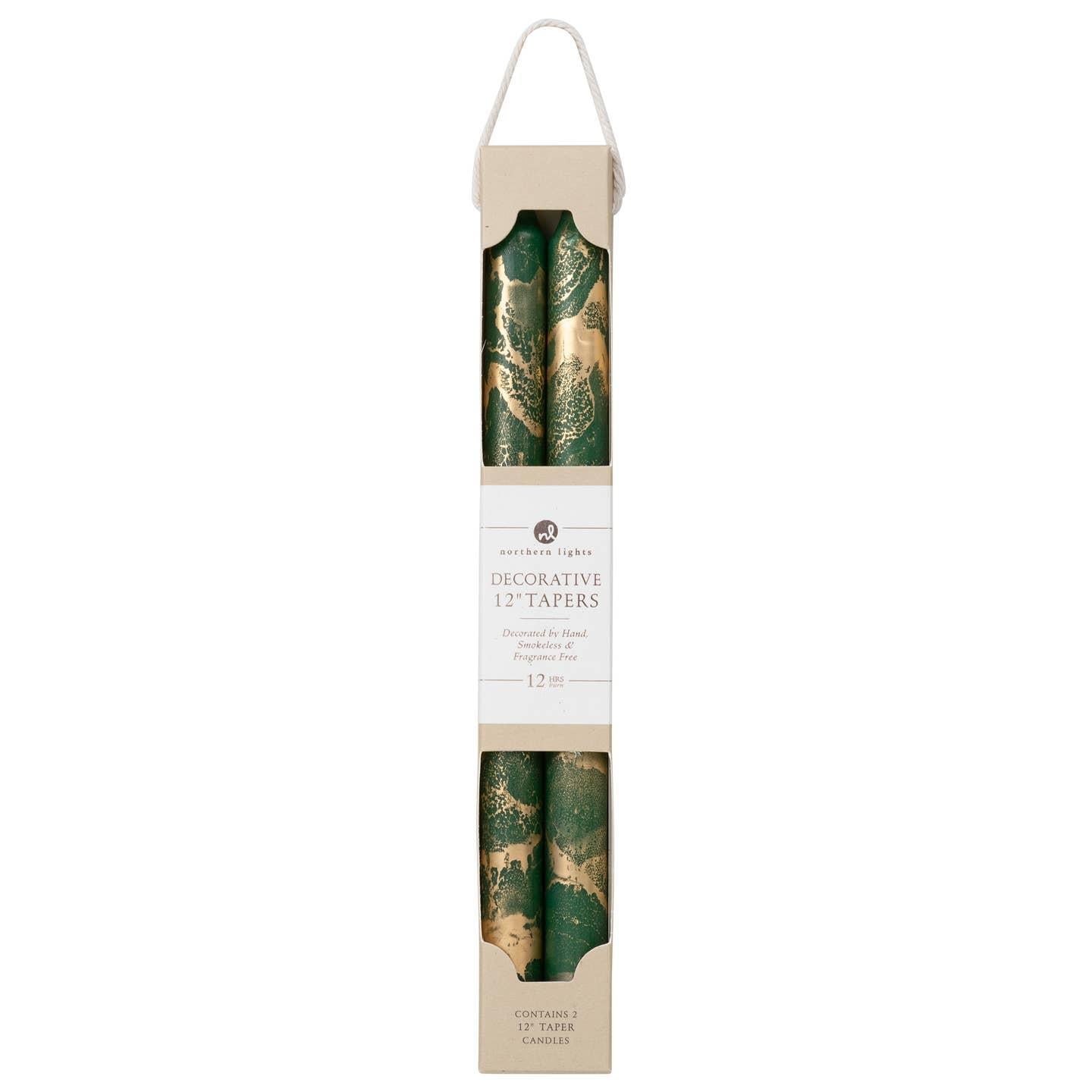 Hunter Green & Gold Decorative Taper Candles