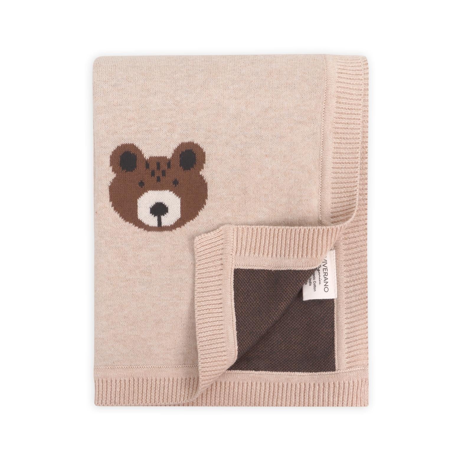 Brown Bear Organic Cotton Jacquard Knit Baby Blanket