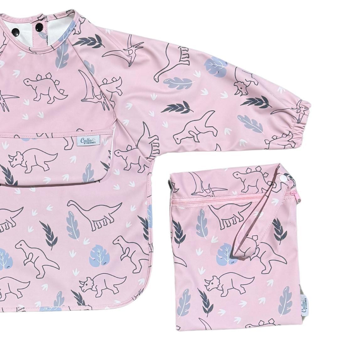 Pink Dino Long Sleeve Bib