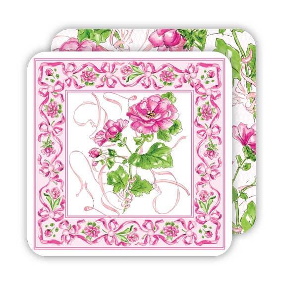 Garden Party Pink Flower Paper Coaster