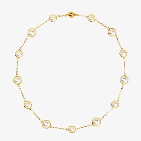 Half Pearl and Chain Magnet Short Necklace