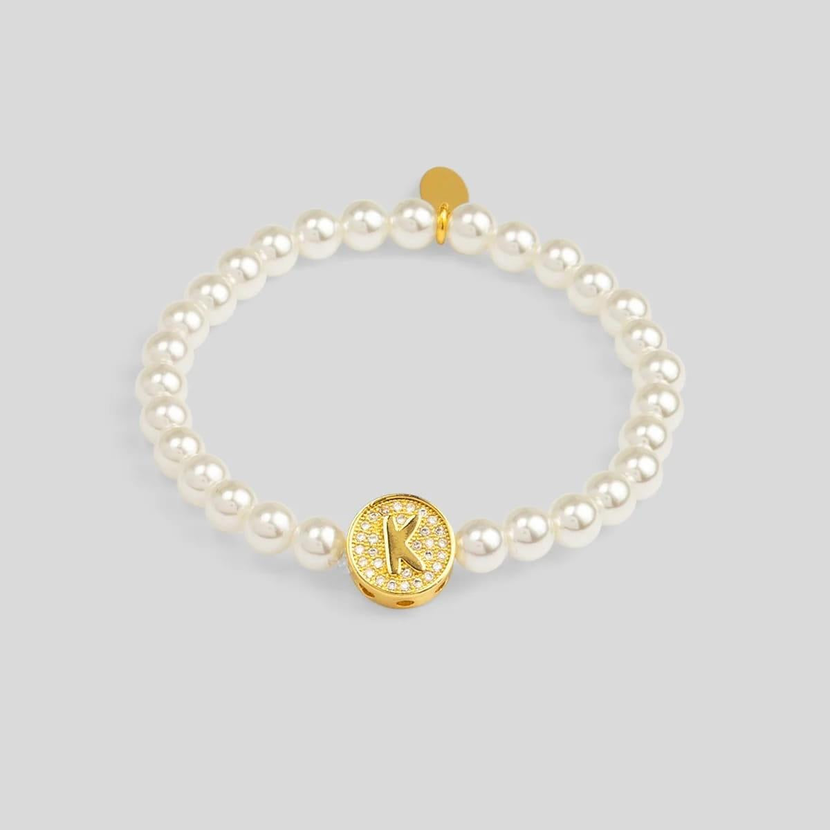 Pearl Initial Charm Stretch Bracelet