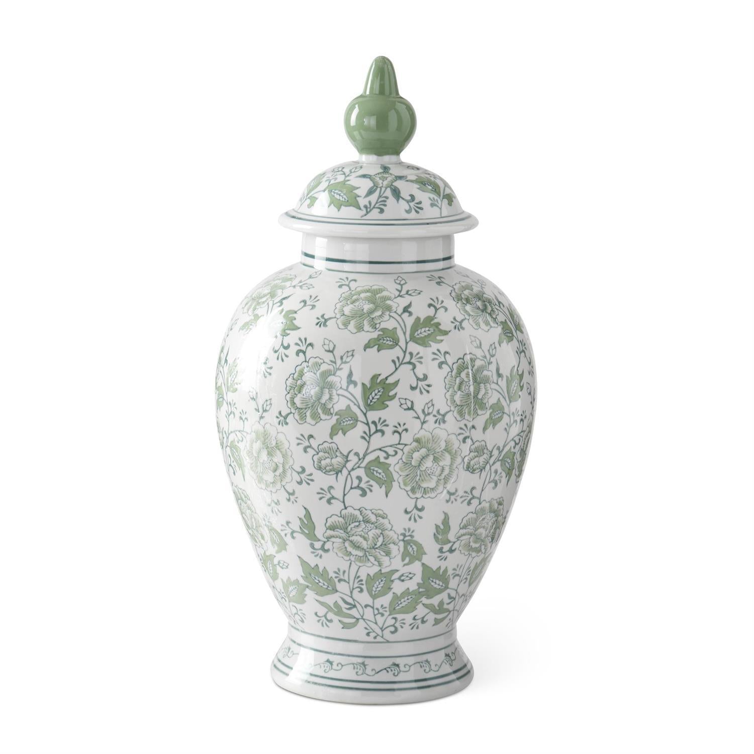 Green & White Floral Ginger Jar