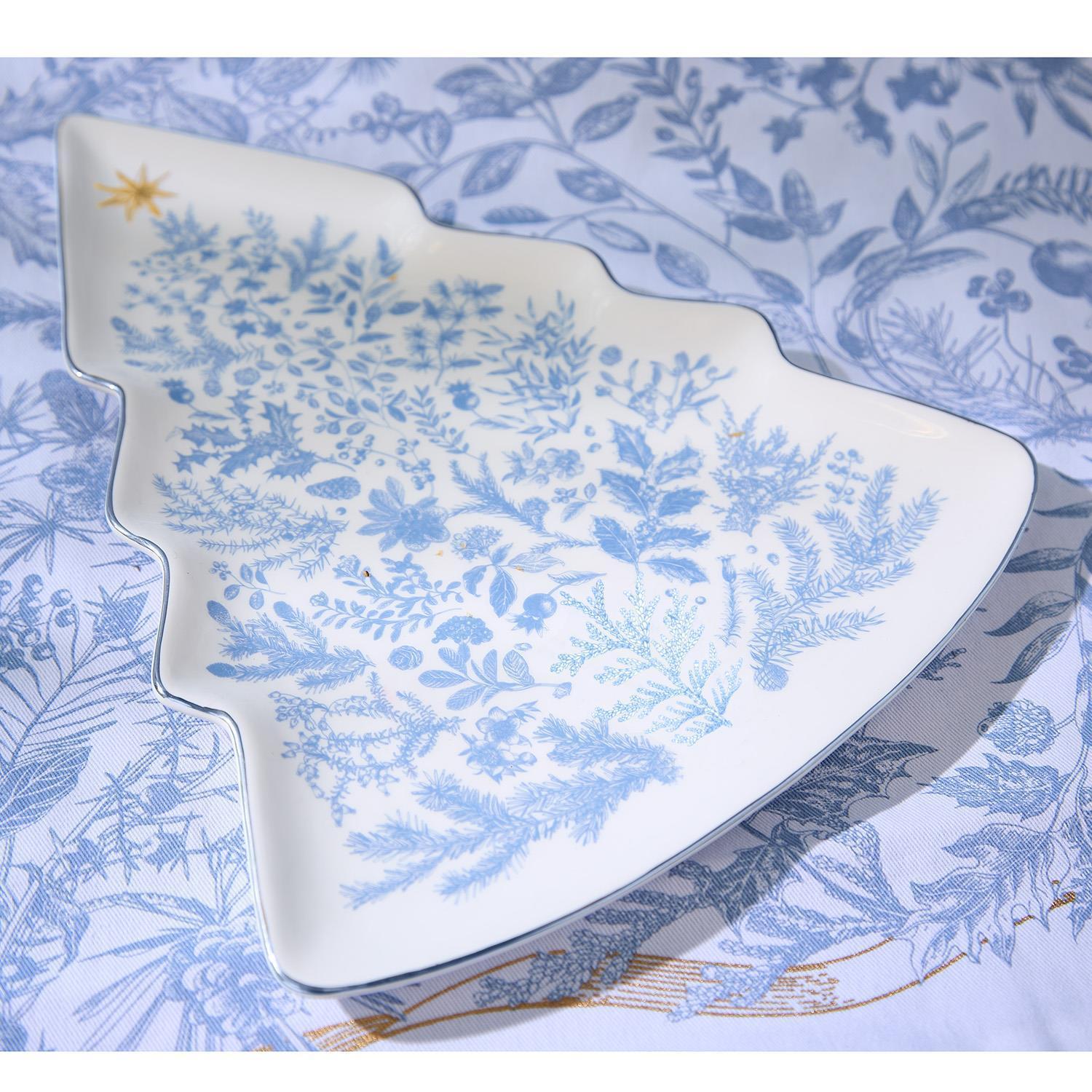 Christmas Tree Shape Plate with Blue Rim