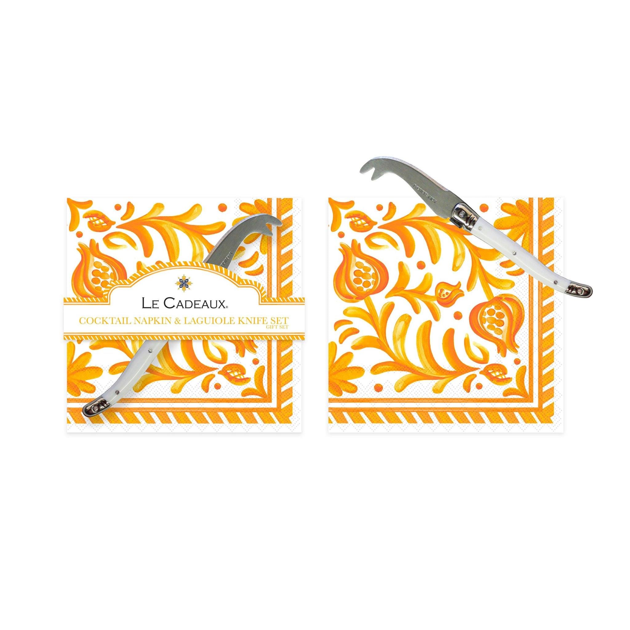 Sicily Orange Cocktail Napkins & Cheese Knife Set