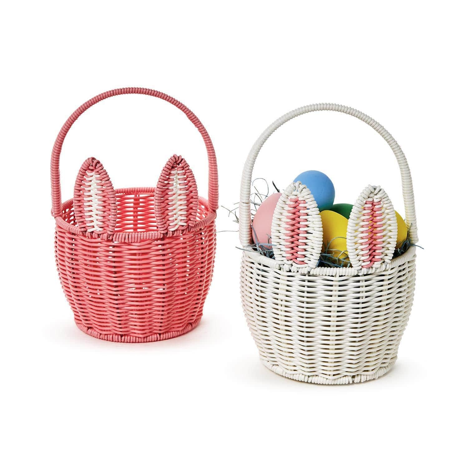 Hand-Woven Faux Wicker Easter Bunny Basket with Pom-Pom Tail