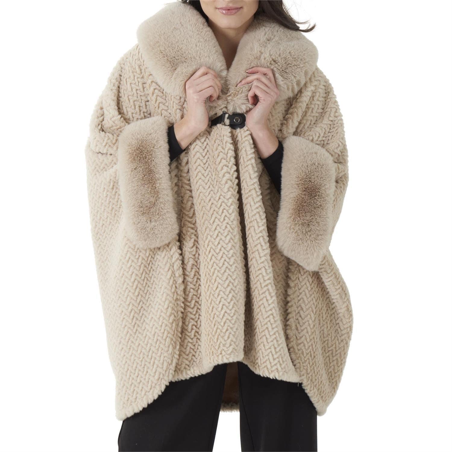 Ivory Chevron Faux Fur Cape