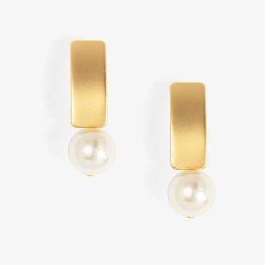 Matte Gold Bar Pearl Drop Earring