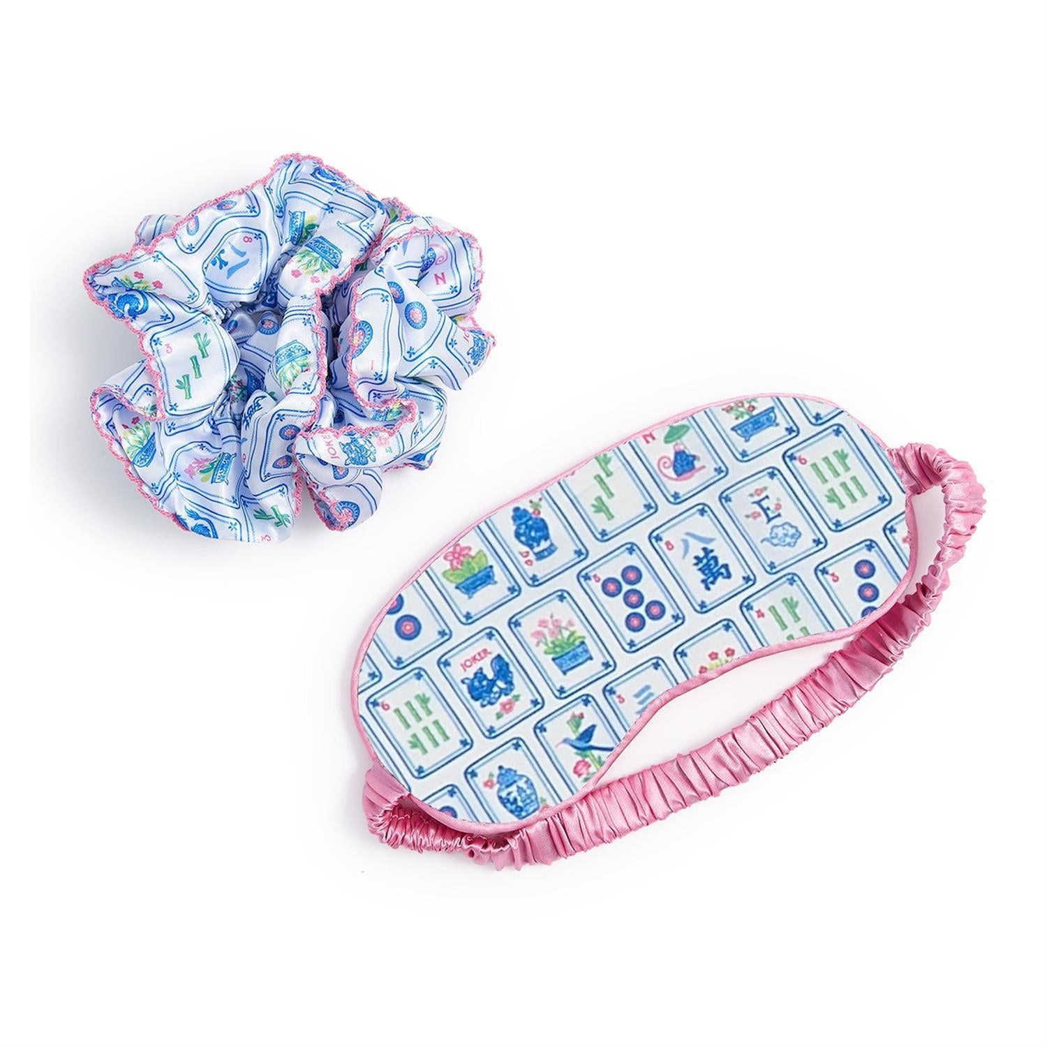 Mahjong Sleep Mask and Ruffle Scrunchie Set