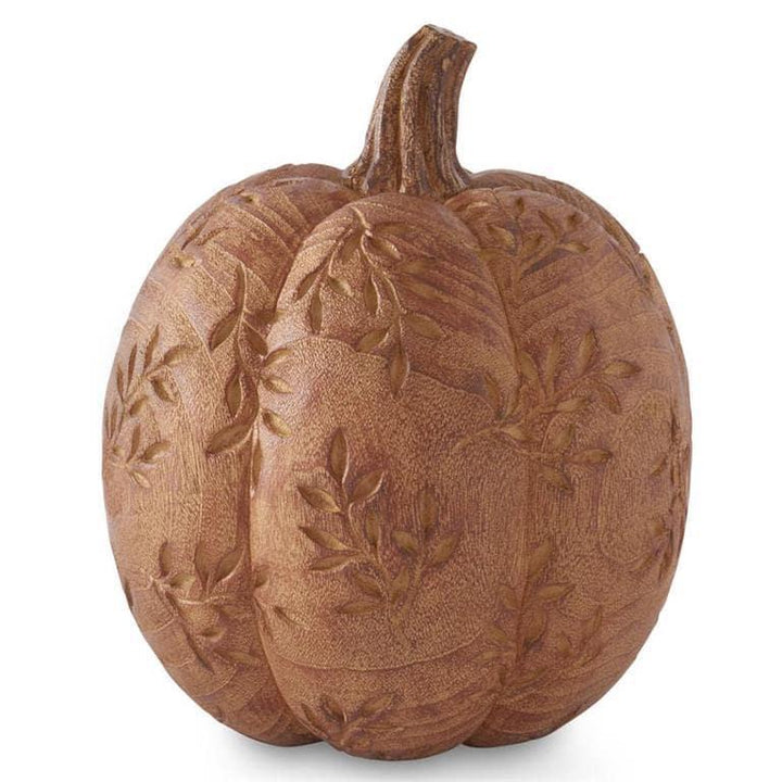 Tan Carved Leaf Pattern Pumpkin