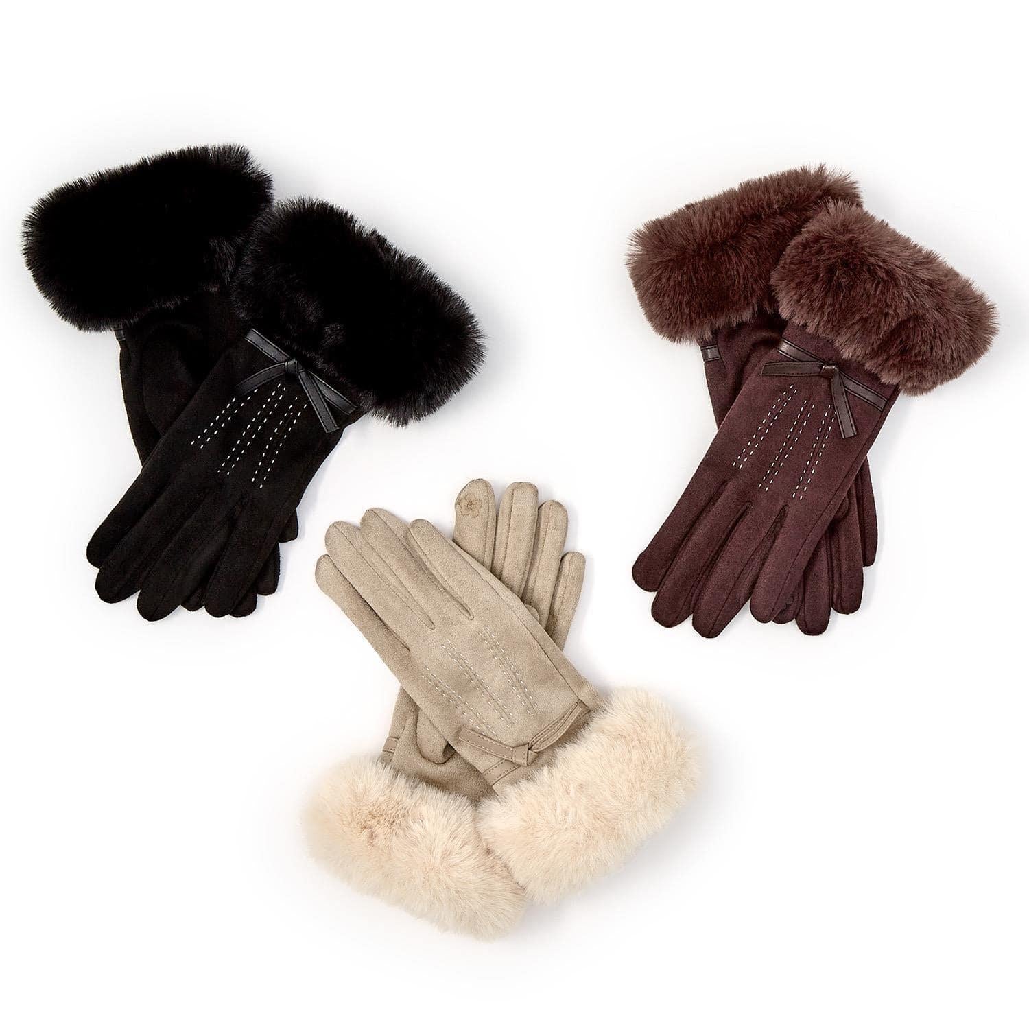 Faux Cashmere Gloves with Plush Fur Cuff
