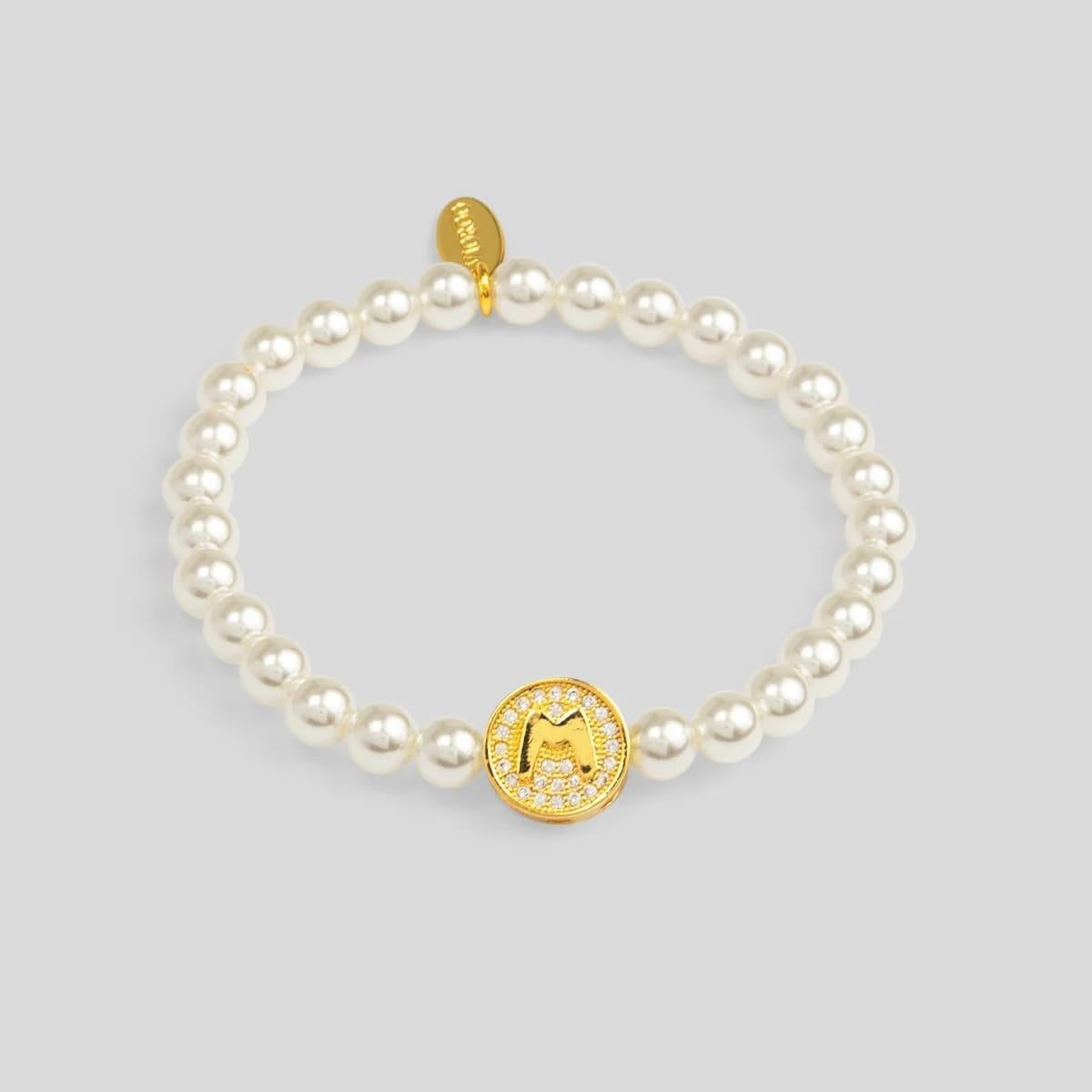 Pearl Initial Charm Stretch Bracelet
