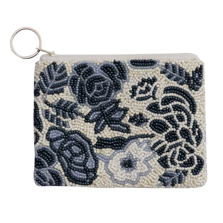 Blue Rose Beaded Coin Purse