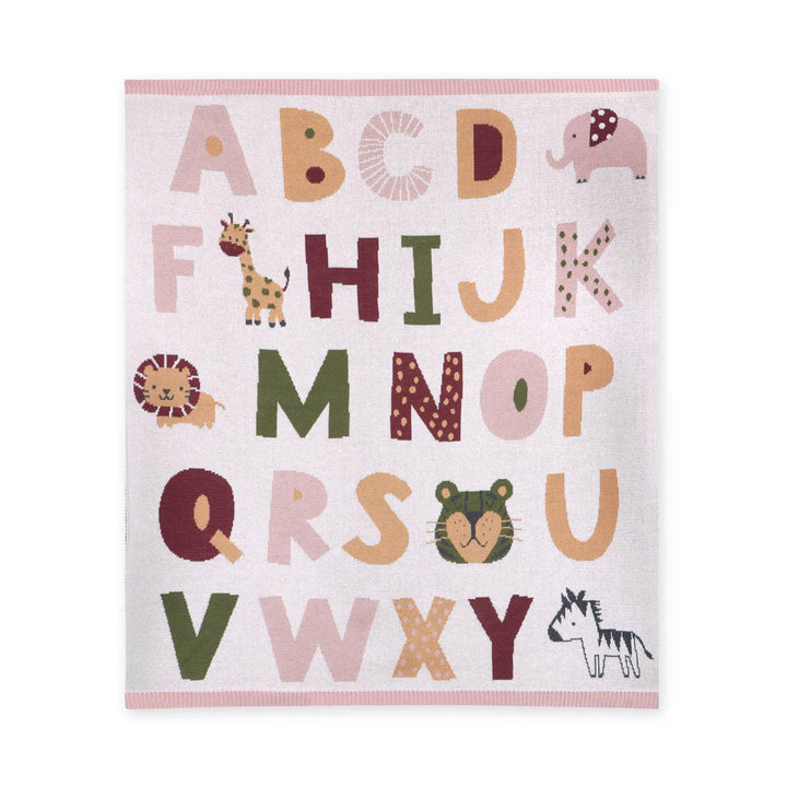 Alphabet Blush - Organic Jacquard Sweater Knit Baby Blanket
