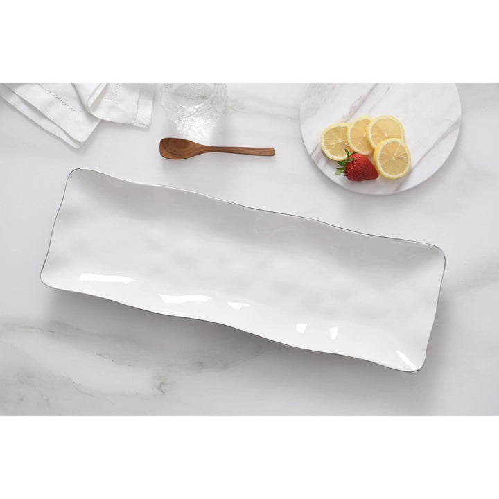 White & Silver Porcelain Serving Tray