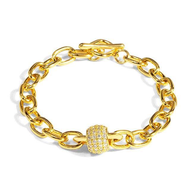 Pave Barrel Gold Chain Toggle Bracelet