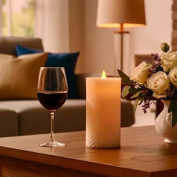 Beige Spiral LED Wax Pillar Water Candle