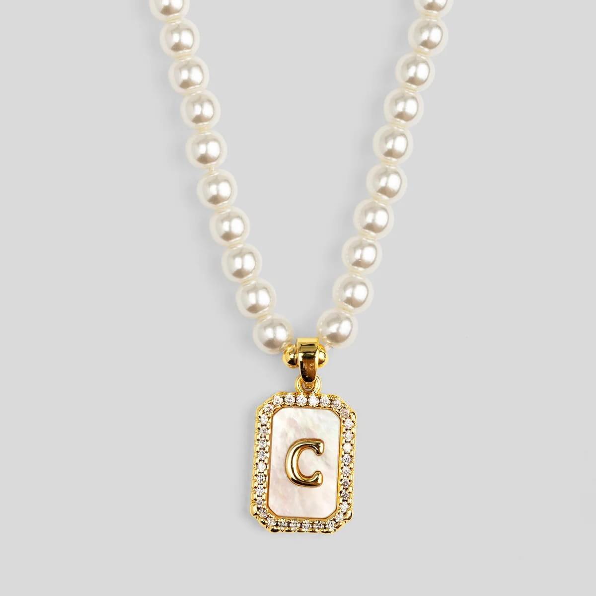 Pearl Initial Pendant Short Necklace
