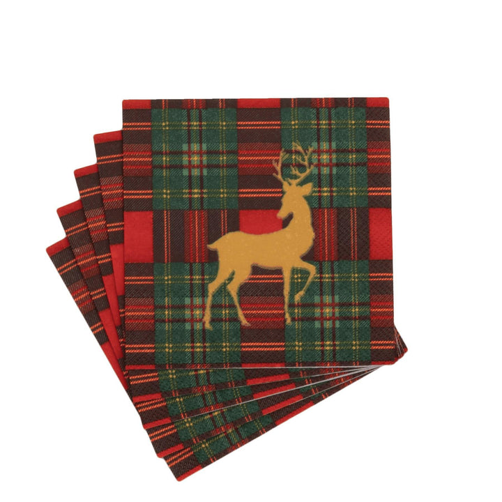 Reindeer Tartan Paper Cocktail Napkins