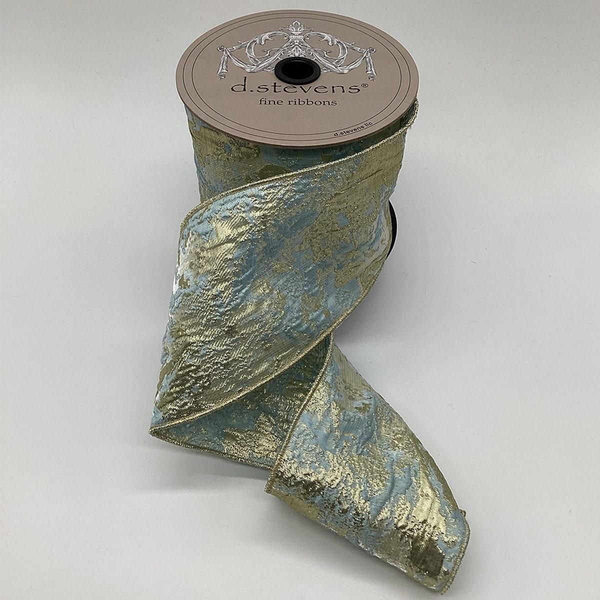 Sea Glass & Gold Abstract Raised Jacquard Ribbon