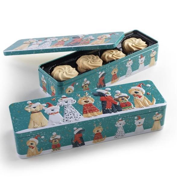 Farmhouse Biscuits Lemon & Ginger Whirls in Embossed Christmas Dog Tin