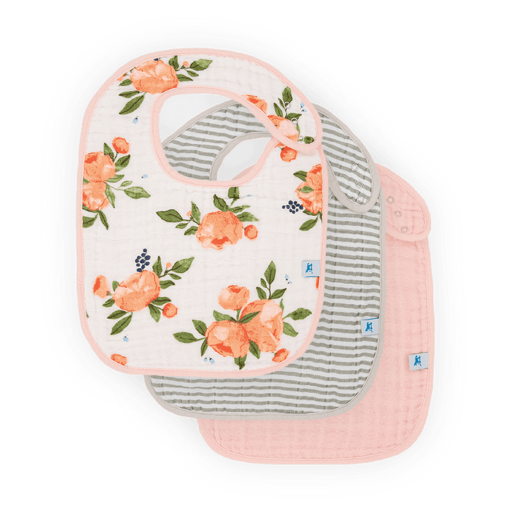 Cotton Muslin Classic Bib 3 Pack | Watercolor Roses
