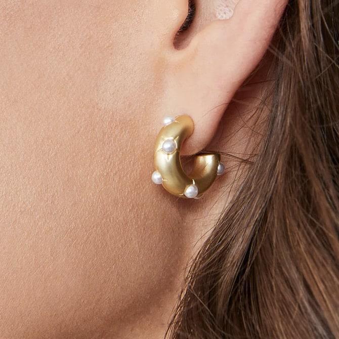Chubby Hoop Pearl Earrings