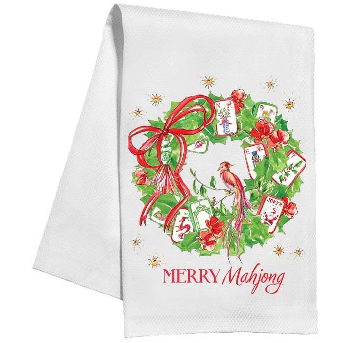 Merry Mahjong Wreath Tea Towel