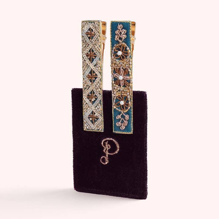 Diamond and Flower Embellished Hair Bar Set