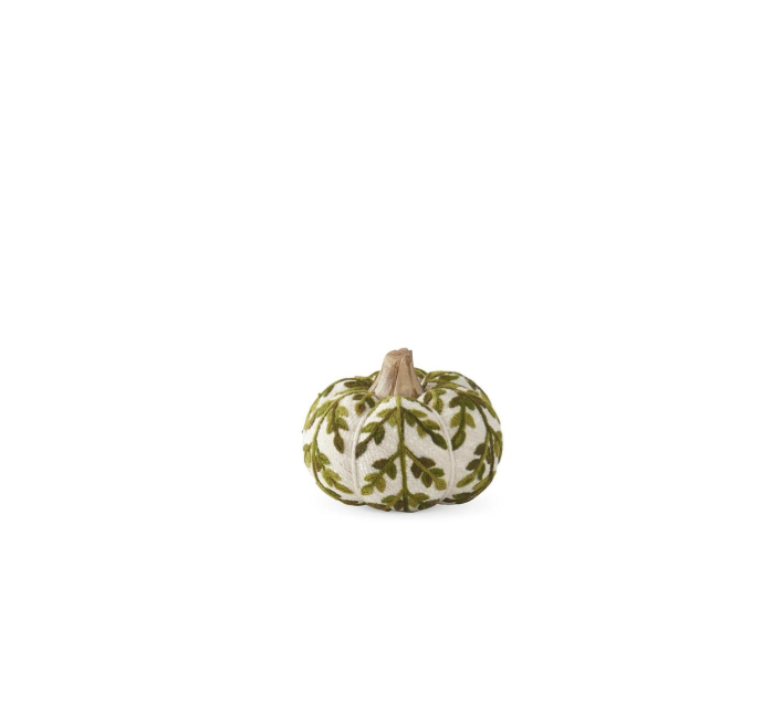 Cream & Green Foliage Knit Pumpkin