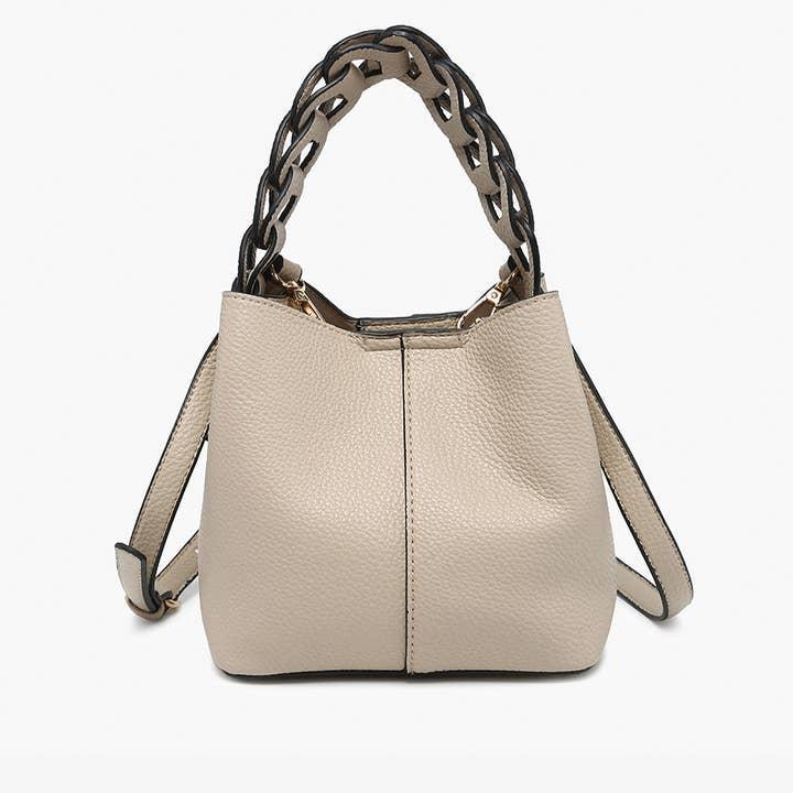 Braided Handle Khaki Bucket Bag